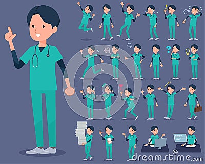 Flat type surgical operation green wear men_1 Vector Illustration