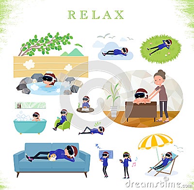 Flat type VR goggle women_relax Vector Illustration