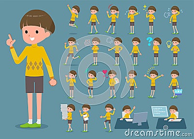 Flat type Yellow clothes Bob hair boy_1 Vector Illustration