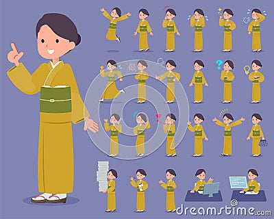 Flat type yellow ocher kimono women_1 Vector Illustration