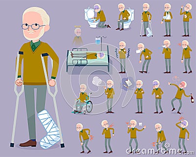 Flat type Yellow Ocher knit old man White_sickness Vector Illustration