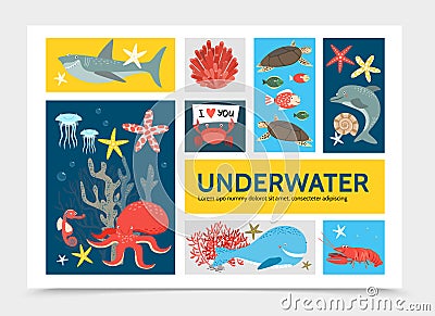 Flat Underwater World Infographic Concept Vector Illustration