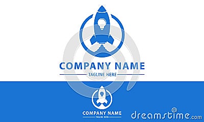 Blue Color Launch Rocket Smart Blub Logo Design Vector Illustration