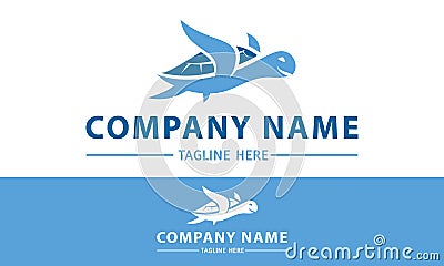 Fresh Blue Color Turtle Swim Logo Design Vector Illustration