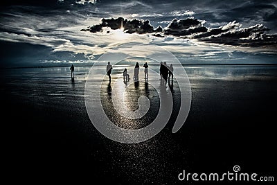 Flat uyuni salt and desert , infinite mirror and water, blue, sunset, landscape, siluettes, storms, beautiful, awesome, paradise, Editorial Stock Photo