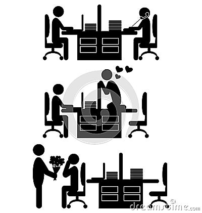 Flat valentine`s day office icons isolated on white Vector Illustration