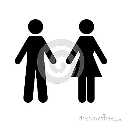 Flat vector: black silhouette of man and woman. Isolated sign, symbol on a white background. Vector Illustration