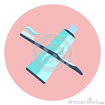 Flat vector blue toothpaste and brush icon Vector Illustration