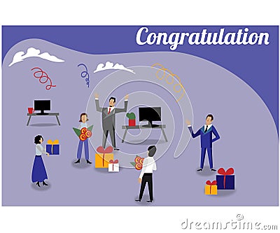 Flat vector business illustration, congratulation on the work, womens day, birthday. concept for landing page, template, ui, web, Vector Illustration
