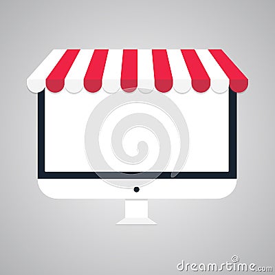 Flat vector business online shop Computer monitor Online Store icon Vector Illustration