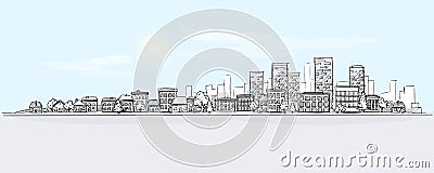 Urban Landscape Hand Drawing with City Skyline Background Vector Illustration