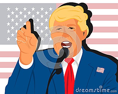 Cartoon flat portrait of Donuld Trump Vector Illustration