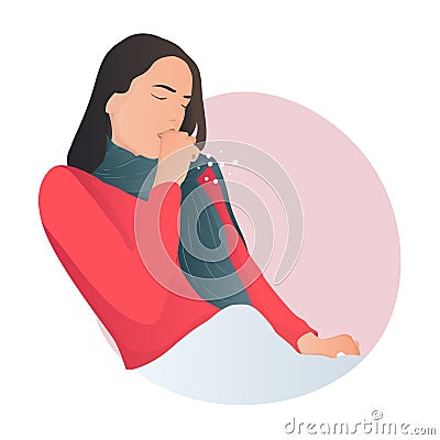 Flat vector character illustration woman sick cough and fever showing coronavirus COVID-19 symptoms. Suitable for all needs, such Vector Illustration