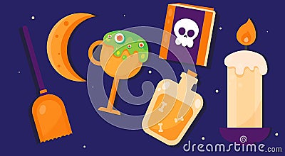 Flat vector collection of Halloween items and objects Stock Photo