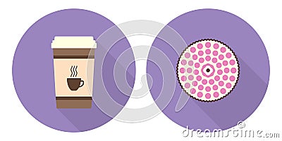 Flat vector cup of coffee and pie Vector Illustration