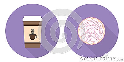 Flat vector cup of coffee and pie Vector Illustration