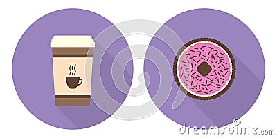 Flat vector cup of coffee and pie Vector Illustration