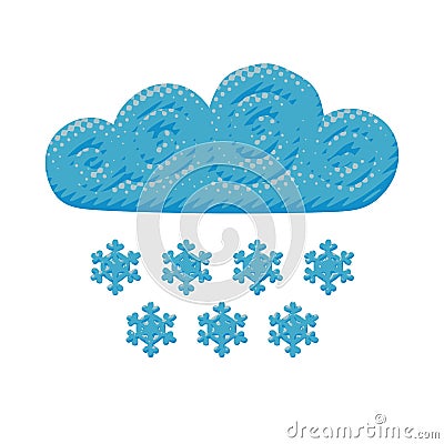 Flat vector curly cloud and cold winter snowflakes Vector Illustration