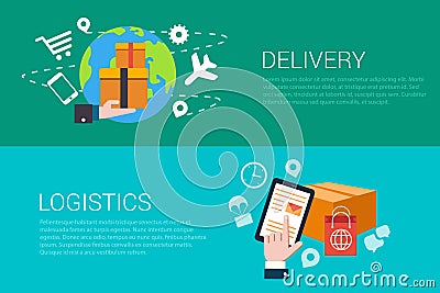 Flat vector delivery logistics deliver web infographics banners Vector Illustration