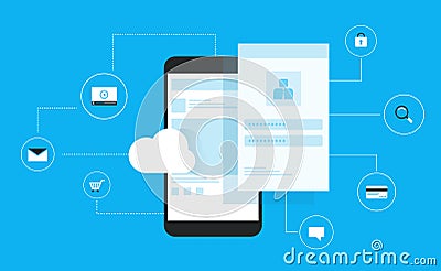 Flat vector design concept for technology internet cyber security and mobile connection security Vector Illustration