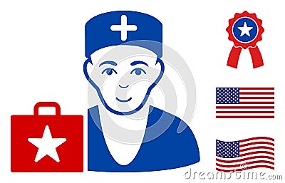 Flat Vector Doctor Case Icon in American Democratic Colors with Stars Vector Illustration