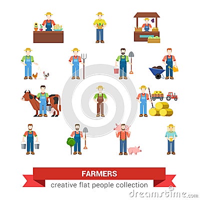 Flat vector farm profession farmer worker people web icons Vector Illustration