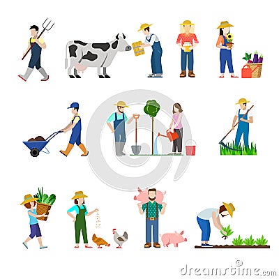 Flat vector farm profession farmer worker people web icons Vector Illustration