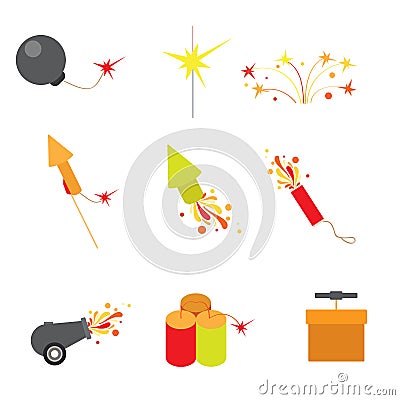 Flat vector fireworks web app icon: rocket petard detonating Vector Illustration