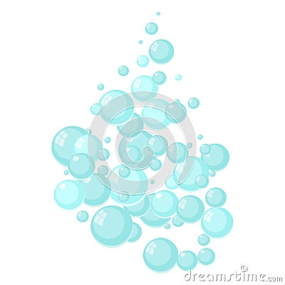 Flat vector Flying bubbles of soap suds. Underwater gas flow in water. Vector Illustration