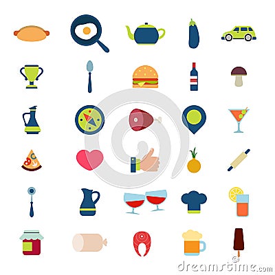 Flat vector food drink menu mobile web app interface icon pack Vector Illustration