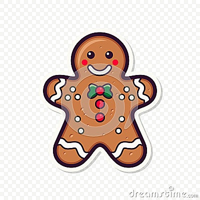 Flat Vector Gingerbread Man. Christmas Icon. Gingerbread Design Template, Holiday Winter Symbol. New Year Cookies Vector Illustration