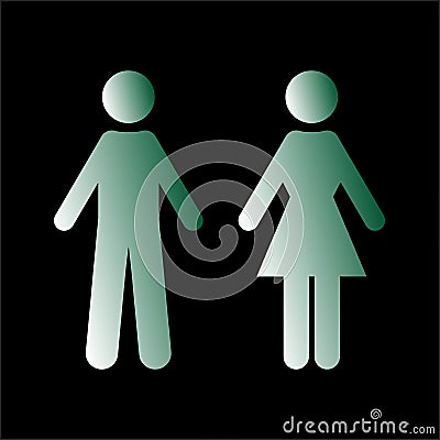 Flat vector: green silhouettes of man and woman. Isolated sign, symbol on a black background. Vector Illustration