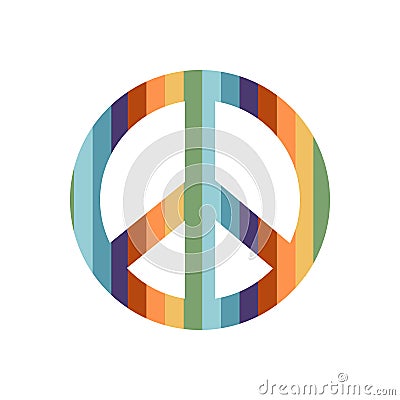 Flat vector hippy boho illustration. Hand drawn retro groovy pacific, peace symbol Vector Illustration