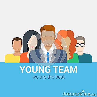 Flat vector human relations HR concept: young team staff Vector Illustration