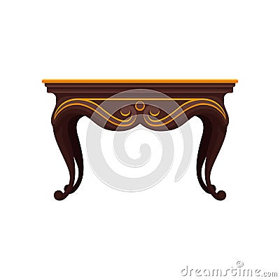 Flat vector icon of antique wooden table for dining room. Luxury decorative item for interior. Vintage home furniture Vector Illustration