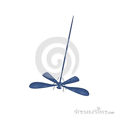Flat vector icon of blue dragonfly. Small fast-flying insect with long body and two pairs on wings. Fauna theme Vector Illustration