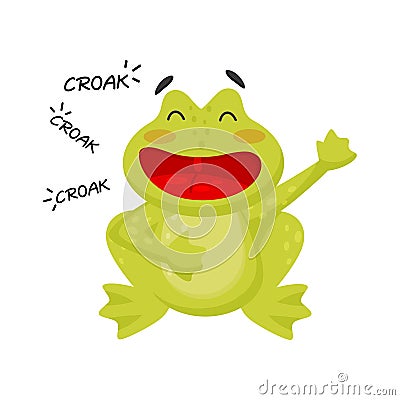 Flat vector icon of cheerful croaking frog. Funny green toad. Cartoon character of amphibian animal Vector Illustration