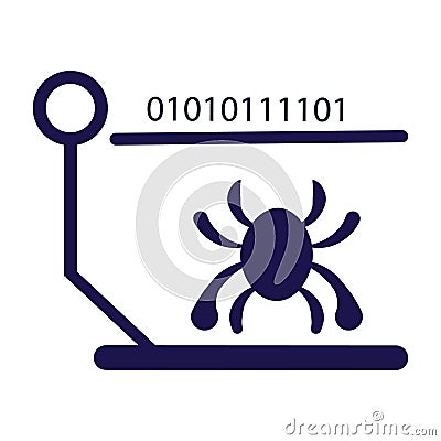 Flat vector icon of a computer bug and binary code. Vector Illustration