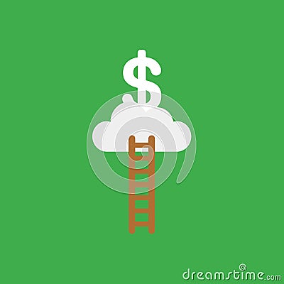 Vector icon concept of wooden ladder, cloud and dollar on red ba Vector Illustration