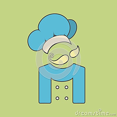 Flat vector icon cute chef with mustaches stylized Vector Illustration