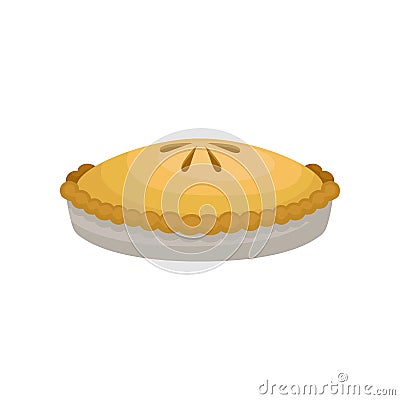 Flat vector icon of delicious homemade apple pie. Tasty dessert for Thanksgiving day. Sweet holiday food Vector Illustration