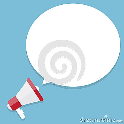 Flat vector icon of megaphone with white bubble Vector Illustration
