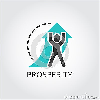 Flat vector icon of prosperity as man lifts arrow Vector Illustration