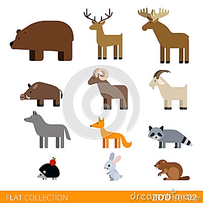 Flat vector icon wild farm domestic animal cartoon Vector Illustration