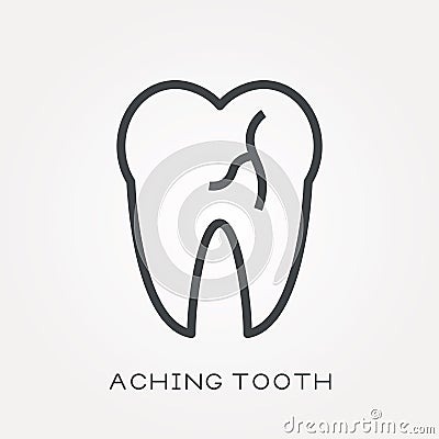 Flat vector icons with aching tooth Vector Illustration