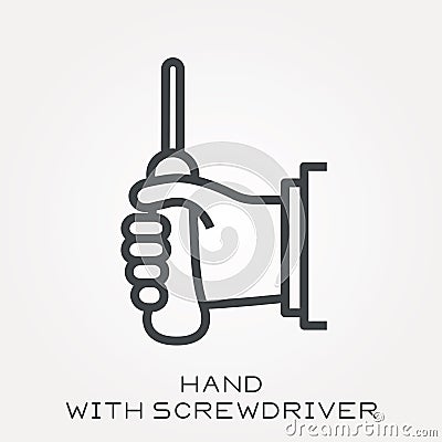 Flat vector icons with hand with screwdriver Vector Illustration