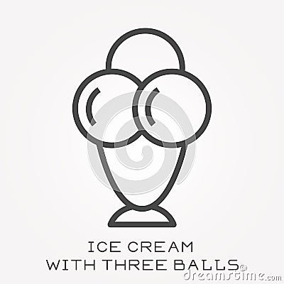 Flat vector icons with ice cream with three balls Vector Illustration