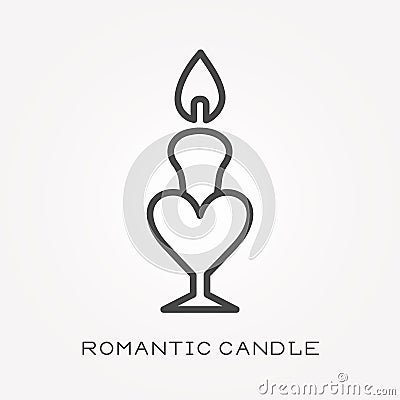 Flat vector icons with romantic candle Vector Illustration