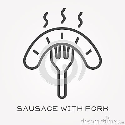 Flat vector icons with sausage with fork Vector Illustration