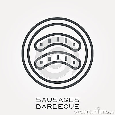 Flat vector icons with sausages barbecue Vector Illustration